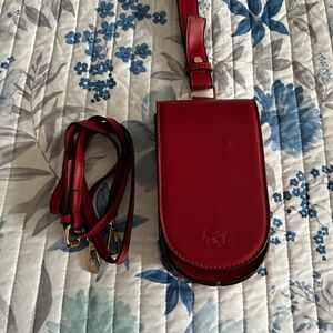 Red vegan Leather Crossbody Bag with Butterfly Detail